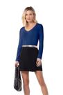 Blusa Lunender Manga longa Canelada Decote V Azul Blusa Lunender Manga longa Canelada Decote V Azul