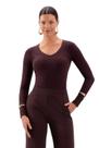Blusa Lunender Manga Longa Canelada Decote V Marrom Blusa Lunender Manga Longa Canelada Decote V Marrom