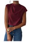Blusa MakeMechic com gola drapeada e manga curta cor de vinho para mulheres Blusa MakeMechic com gola drapeada e manga curta cor de vinho para mulheres