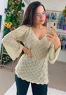Blusa Malha Com Decote em V e Manga Flare
