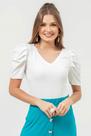 Blusa Malha Feminina com Manga e Decote V na Cor Branca Tamanho M Marca Ideal Store