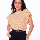 Blusa Malha Listras Laranja Manga Japonesa Tamanho M