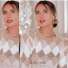 Blusa malha retilínea com losangos frontais