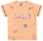 Blusa Malha t-shirt SMILLE neon laranja menina juvenil