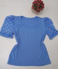 Blusa manga bufante canelada azul