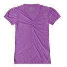 Blusa Manga Curta Basic + Feminina Picot Violeta com Decote Franzido