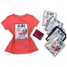 Blusa Manga Curta Estampada Feminina Moda Blogueira