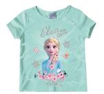 Blusa Manga Curta Infantil Menina Frozen Azul com Flores - Malwee