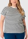Blusa Manga Curta Malwee 1000128685 Feminina Plus Size Listrada Meia Malha T. G1/G3 Blusa Manga Curta Malwee 1000128685 Feminina Plus Size Listrada Meia Malha T. G1/G3