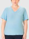Blusa Manga Curta Malwee 1000129722 Feminina Plus Size Decote V Malha Linho T. G1/G3