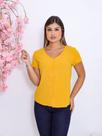 Blusa Manga Curta Tecido Liso em Viscose Italiana Premium de Botões com fechamento Frontal -Amarelo