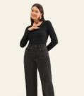 Blusa Manga Longa Canelada Básica Rovitex Preto