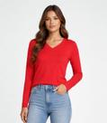 Blusa Manga Longa Decote V Básica Select Laranja
