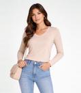 Blusa Manga Longa Decote V Básica Select Marrom