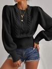 Blusa manga longa detalhada bufante feminina tricot quente moda inverno