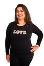 Blusa manga longa em malha, com estampa LOVE, disponível no tamanho G5 Blusa manga longa em malha, com estampa LOVE, disponível no tamanho G5