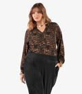 Blusa Manga Longa Estampa Onça Plus Secret Glam Marrom