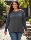 BLUSA MANGA LONGA ESTAMPADA PLUS SIZE G1 AO G5 MALWEE Cor:Mescla ChumboTamanho:G4