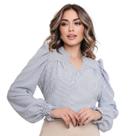 Blusa Manga Longa Feminina Listrada Social Gola V Bufante