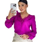 Blusa Manga Longa Social Feminina Gola V Rendinha com Babado Blusa Manga Longa Social Feminina Gola V Rendinha com Babado