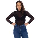 Blusa Manga Longa Tule Fristyle Poá Transparência