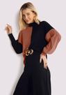 Blusa Mangas Longas Bufantes Malha Canelada Bicolor