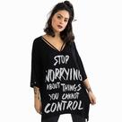 Blusa Max Feminina Estampada Frase Manga Três Quartos Gola V Blusa Max Feminina Estampada Frase Manga Três Quartos Gola V