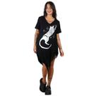 Blusa Maxi Assimétrica Franja Lateral Gato Prateado Feminina