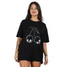 Blusa Maxi Customizada Preta Estampa Cereja Caveira