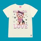 Blusa Menina Cinti em Meia Malha Estampa Cachorrinho Off wHITE