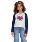 Blusa Menina Kyly em Algodão Manga Longa Coração na Cor Cinza/Marinho Tamanho:10
