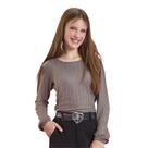 Blusa Meninas Longa Canelada Tifany com Elastano e Brilho Cinza Gloove Tamanho:16 anos