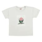 Blusa Meninas Manga Curta Malha Off-White Cartão Postal Have Fun
