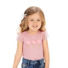 Blusa Meninas Mangas Tule Rosa Sorbet Sorvetes Pérola e Flor Milon Tamanho:2 anos