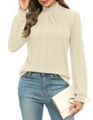 Blusa Micoson, gola alta, manga comprida, babados, outono, damasco, XL