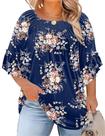 Blusa Micoson Plus Size Floral Plissada com babados e manga curta