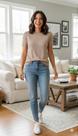 Blusa Modal com Fio Lurex - Tamanho G - Cor Areia
