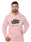 Blusa Moletom Banda Masculina Rock Com Bolso e Capuz Rosa
