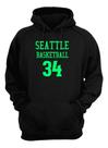 Blusa Moletom Capuz Basquete Seattle Basketball Número 34