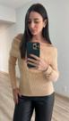 Blusa Ombro a Ombro Canelada Tricot Modal Inverno Cor:AreiaTamanho:36-42 Blusa Ombro a Ombro Canelada Tricot Modal Inverno Cor:AreiaTamanho:36-42