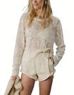 Blusa OPCAKM de renda para mulheres bordada em malha transparente