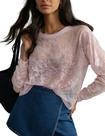 Blusa OPCAKM de renda para mulheres, malha transparente, bordada em preto