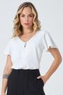 Blusa PKS Manga Curta Com Botões Jóia Off White Blusa PKS Manga Curta Com Botões Jóia Off White
