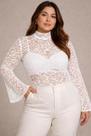 Blusa Plus Size de Renda Transparente Manga Flare Elegante Tendência