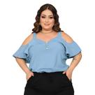 Blusa Plus Size Feminina Ciganinha Alças Largas Manga Soltinha Decote V Botões Crepe Leve Elegante