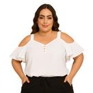 Blusa Plus Size Feminina Ciganinha Alças Largas Manga Soltinha Decote V Botões Crepe Leve Elegante - Blusa Plus Size Feminina Ciganinha Alças Largas Manga Soltinha Decote V Botões Crepe Leve Elegante -