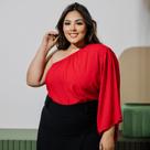 Blusa Plus Size Feminina Cropped Manga Única Com Elástico Moda Blogueira