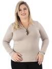 Blusa Plus Size Feminina Decote V. Manga Longa Areia Blusa Plus Size Feminina Decote V. Manga Longa Areia