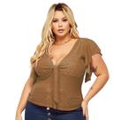 Blusa Plus Size Feminina Gola V Amarração Manga Laise Renda de Malha Blusa Plus Size Feminina Gola V Amarração Manga Laise Renda de Malha