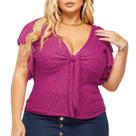 Blusa Plus Size Feminina Gola V Amarração Manga Laise Renda de Malha Blusa Plus Size Feminina Gola V Amarração Manga Laise Renda de Malha